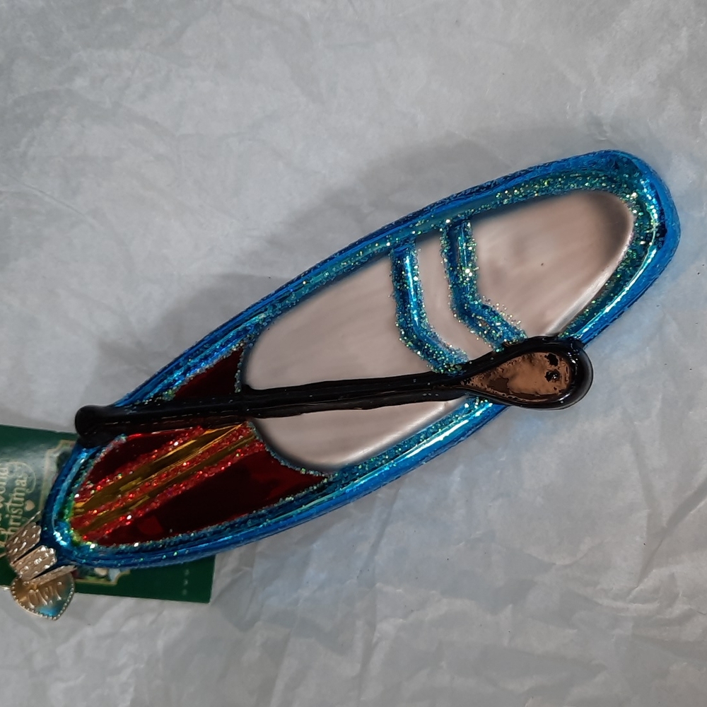 Stand Up Paddle Board Lake Ocean Fun Old World Christmas Glass Ornament NWT